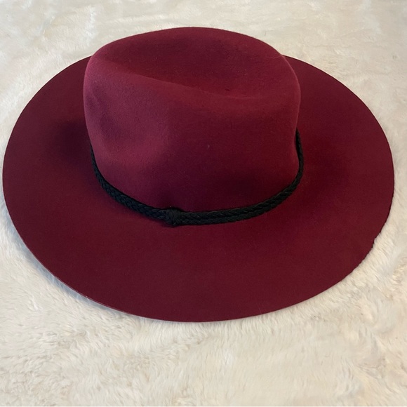 GAP Accessories Gap Wool Burgundy Maroon Fedora Hat With Black